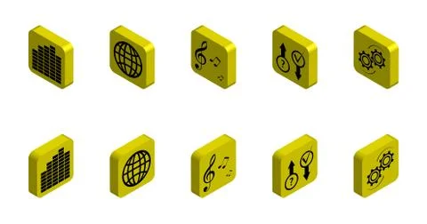 Set of functional 3D icons on the topic of multimedia and settings Stock-Illustration