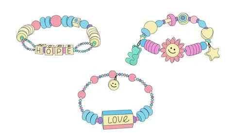 Set of funky bracelets in style of 90s. Flat vector illustration Stock Illustration