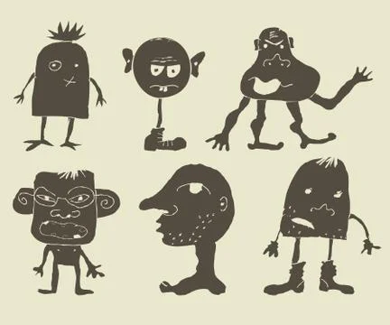 Set of funky monsters Stock Illustration