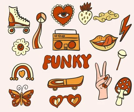 Set of funky retro elements. Y2k style イラスト素材