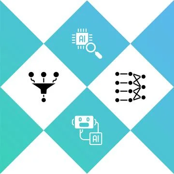 Set Funnel or filter, Artificial intelligence robot, Processor CPU and Neural Illustrazione stock
