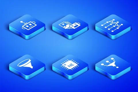 Set Funnel or filter, Artificial intelligence robot, Processor CPU,  and Neur Stockillustratie