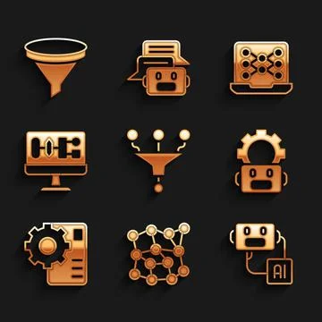 Set Funnel or filter, Neural network, Artificial intelligence robot, Robot Illustration