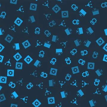 Set Funnel or filter, Robot setting, Computer monitor and api interface on Stock Illustration