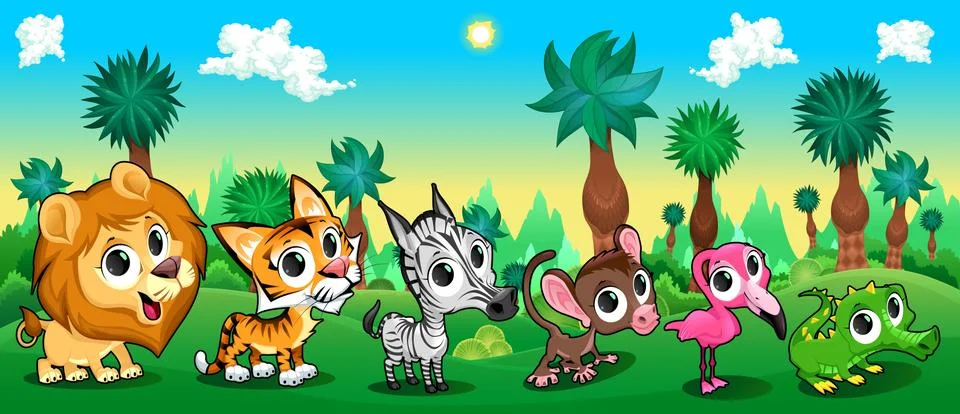Set of funny animals in the forest Stock-Illustration