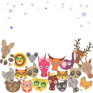 Set of funny animals muzzle. template for your design. Vector Stock Illustration