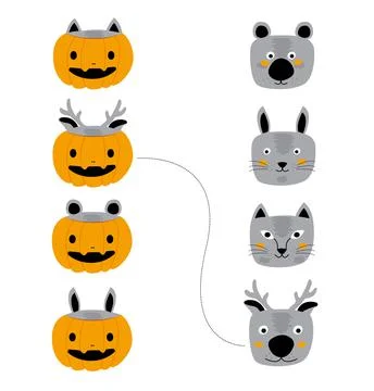 Set of funny animals in orange pumpkin costume for halloween holiday. Illustr Stock Illustration