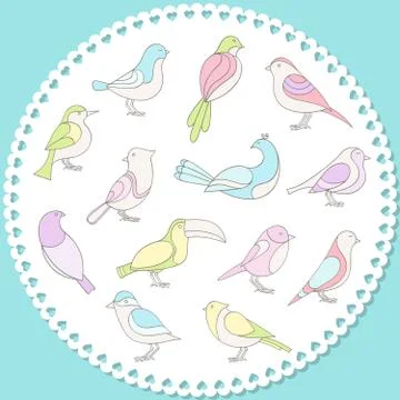 Set of funny birds Stock Illustration