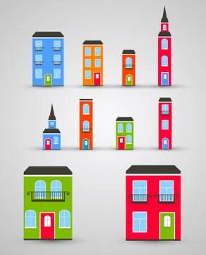 Set of funny buildings. Vector Ilustración de archivo
