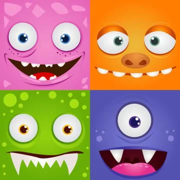 Set of funny cartoon expression monsters Stock Illustration