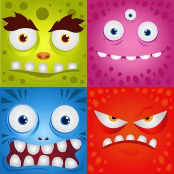 Set of funny cartoon expression monsters Stock Illustration
