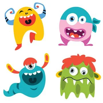 Set of funny cartoon monsters Stock Illustration