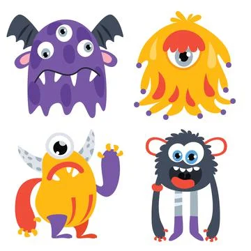 Set of funny cartoon monsters Stock Illustration