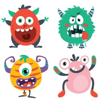 Set of funny cartoon monsters Stock Illustration