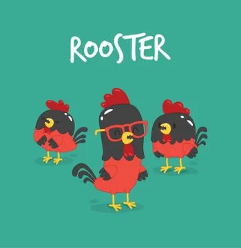 Set of funny cartoon rooster Stock Illustration