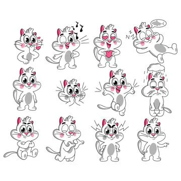Set of funny cats with different emotions. Vector illustration Stock Illustration
