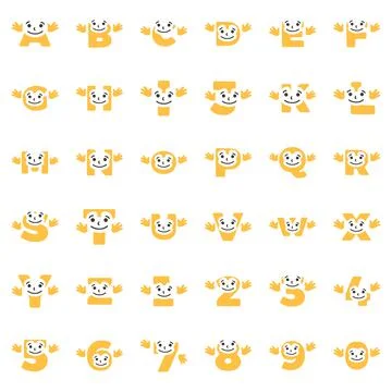 A set of funny characters in the form of letters and numbers with hands, vect Stock Illustration