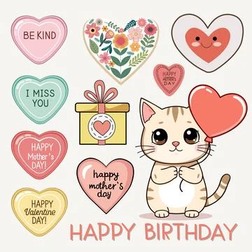 Set of funny characters in shape of heart Stock Illustration