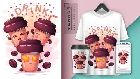 Set funny coffee - mockup for your idea Stock Illustration