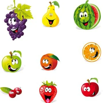 Set of funny face fruits expression design Stock Illustration