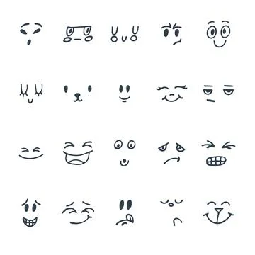 Set of funny faces with different expressions. Cute cartoon emotional faces s Stock Illustration