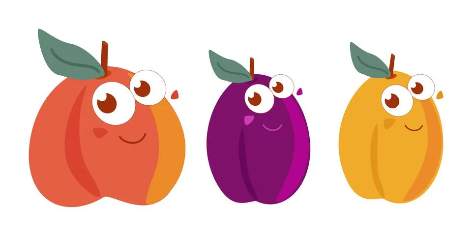 A set of funny fruit characters Stock Illustration