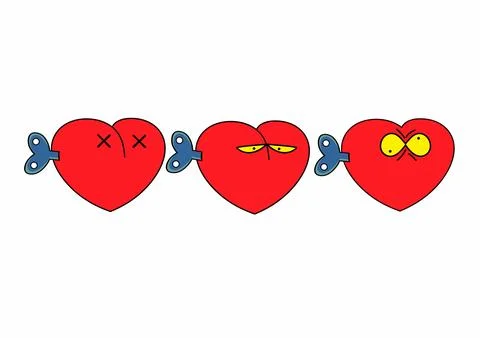 Set of funny hearts. A heart with a clockwork mechanism Illustrazione stock