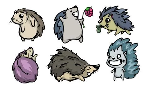 Set of funny hedgehog character in different actions. Vector illustration in Stock Illustration