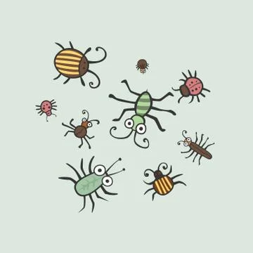 Set funny insects. Isolated on white background. Wasp, bee, bumblebee, butter Stock Illustration