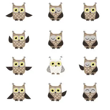 Set of funny owls Stock Illustration