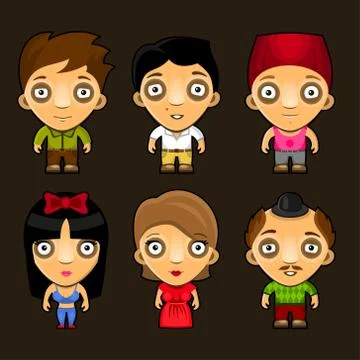 Set of funny people. Cartoon vector characters Ilustração Stock