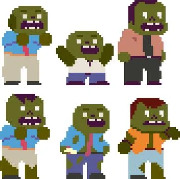 Set of funny pixel characters Stock Illustration