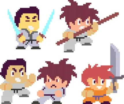 Set of funny pixel characters Stock Illustration