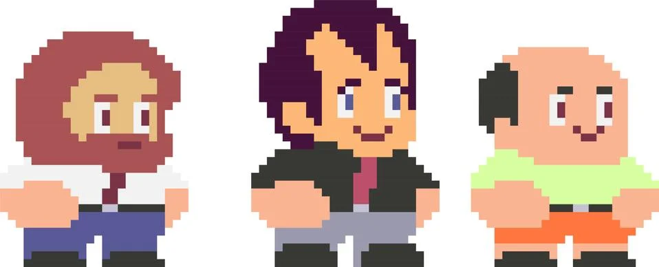 Set of funny pixel characters Stock Illustration
