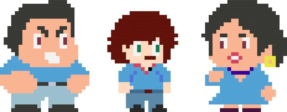 Set of funny pixel characters Stock Illustration