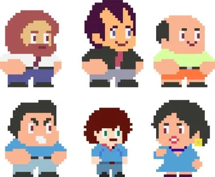 Set of funny pixel characters Stock Illustration