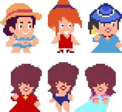 Set of funny pixel characters Illustrazione stock