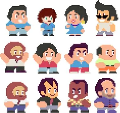 Set of funny pixel characters Stock Illustration