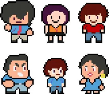 Set of funny pixel characters Illustrazione stock