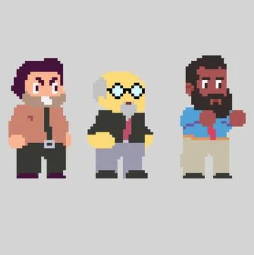 Set of funny pixel characters Illustrazione stock