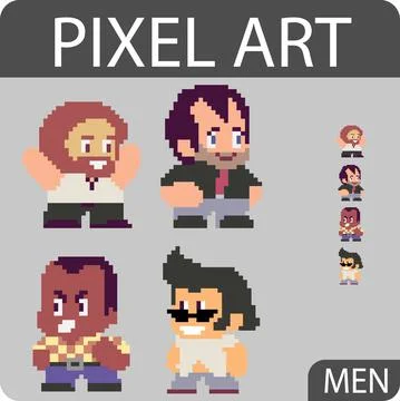 Set of funny pixel characters Stock Illustration