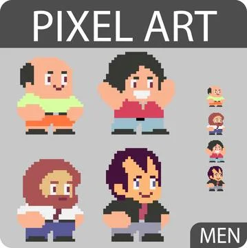 Set of funny pixel characters Stock Illustration