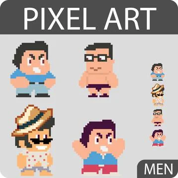 Set of funny pixel characters Stock Illustration