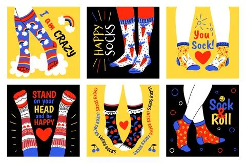 Set of funny quote and socks cards. Stock Illustration