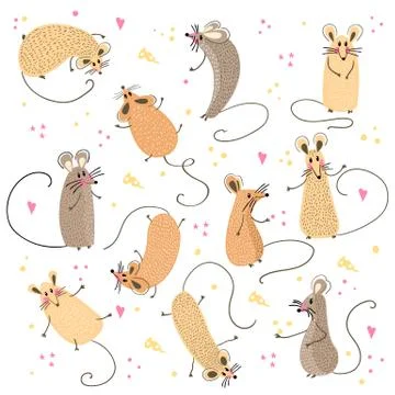 Set of funny rats for design. 2020.Different rats christmas collection. Rat p Stock Illustration