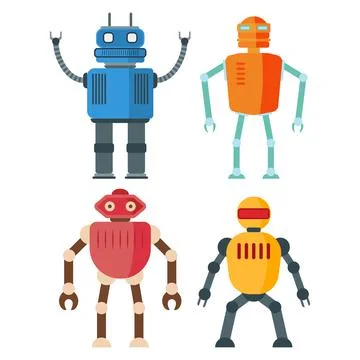 Set of funny retro robots Stock Illustration