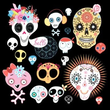 Set of funny skulls Stock Illustration