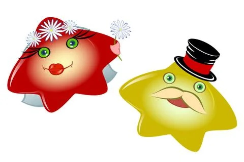Set of funny smileys in the form red and yellow stars, man and women. Emotions Stock Illustration