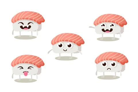 Set of funny sushi characters different emotions Illustrazione stock