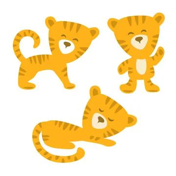 Set of funny tiger cubs.  Stock Illustration